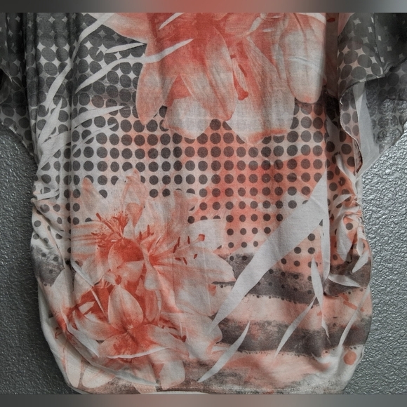Espresso Orange & Grey Floral Blouse With Ruched Sides Size M - Picture 11 of 15
